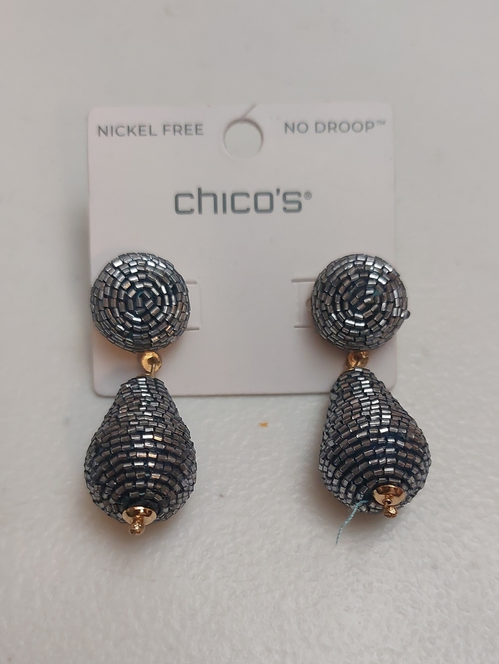 Chico's Nickel Free No Drop Tribal Ethnic Silver Gray Metallic Dangle Earrings
